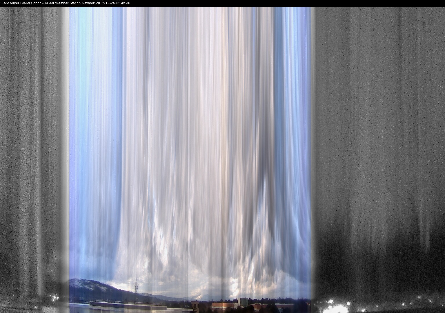 image of the sky seen from UVic, each column of pixels is a different minute, keogram