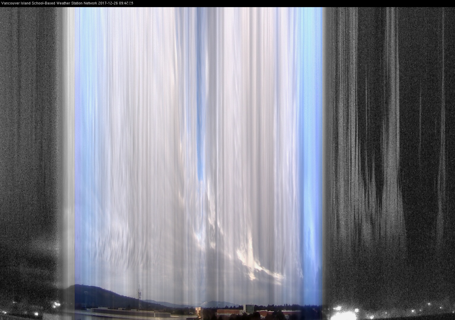 image of the sky seen from UVic, each column of pixels is a different minute, keogram