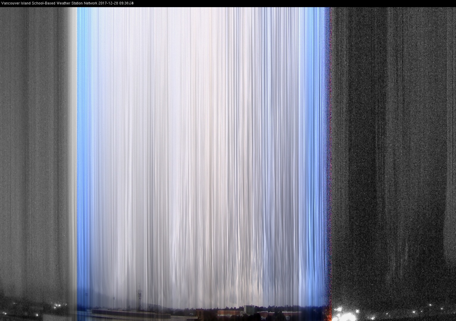 image of the sky seen from UVic, each column of pixels is a different minute, keogram