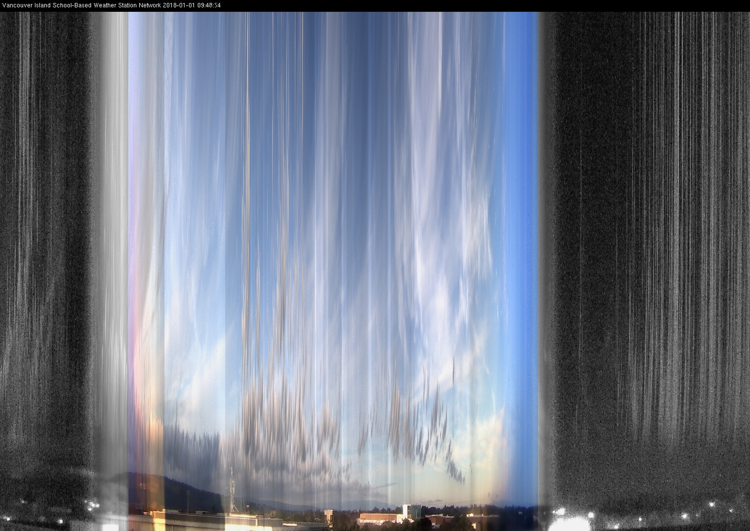 image of the sky seen from UVic, each column of pixels is a different minute, keogram