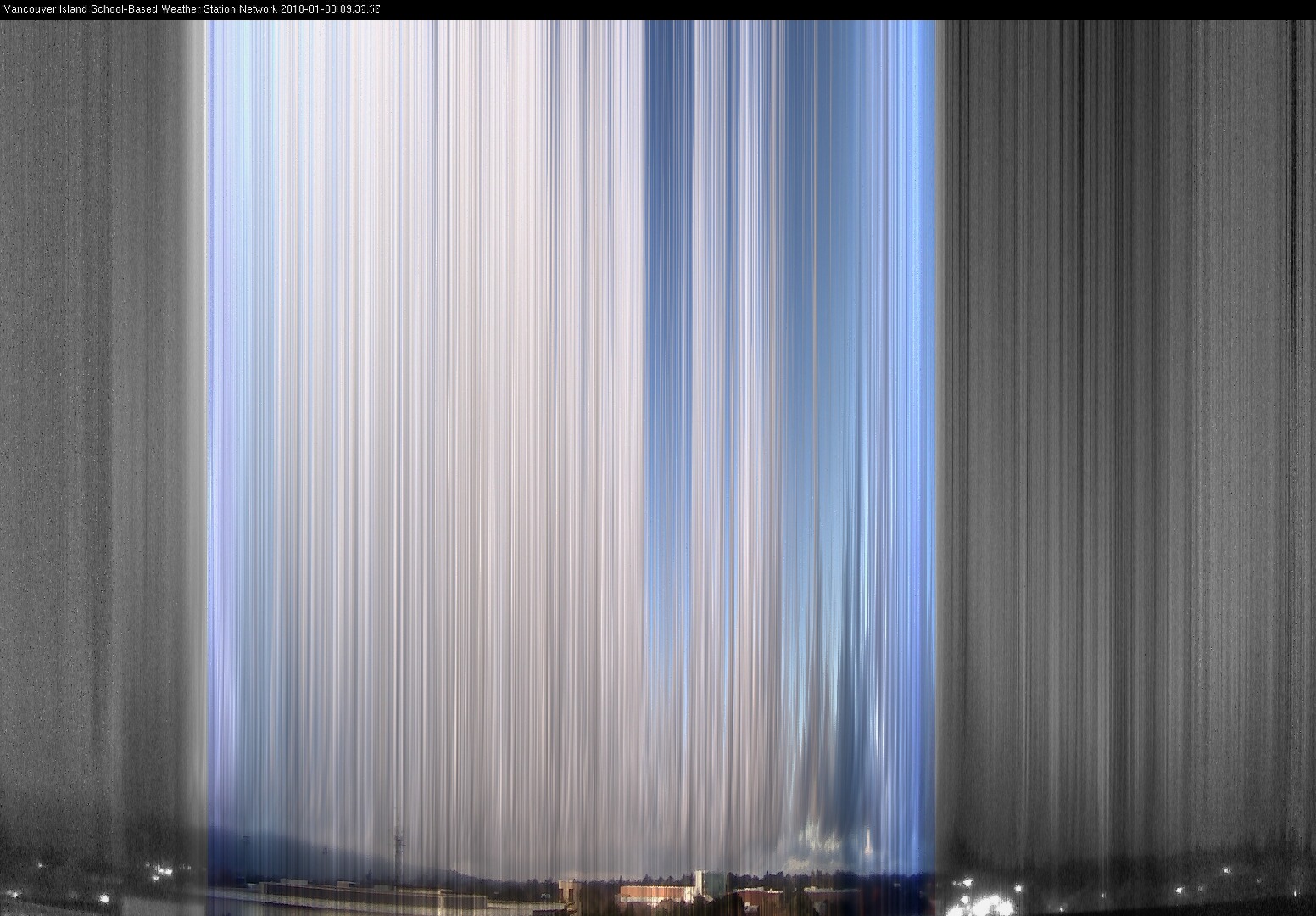 image of the sky seen from UVic, each column of pixels is a different minute, keogram