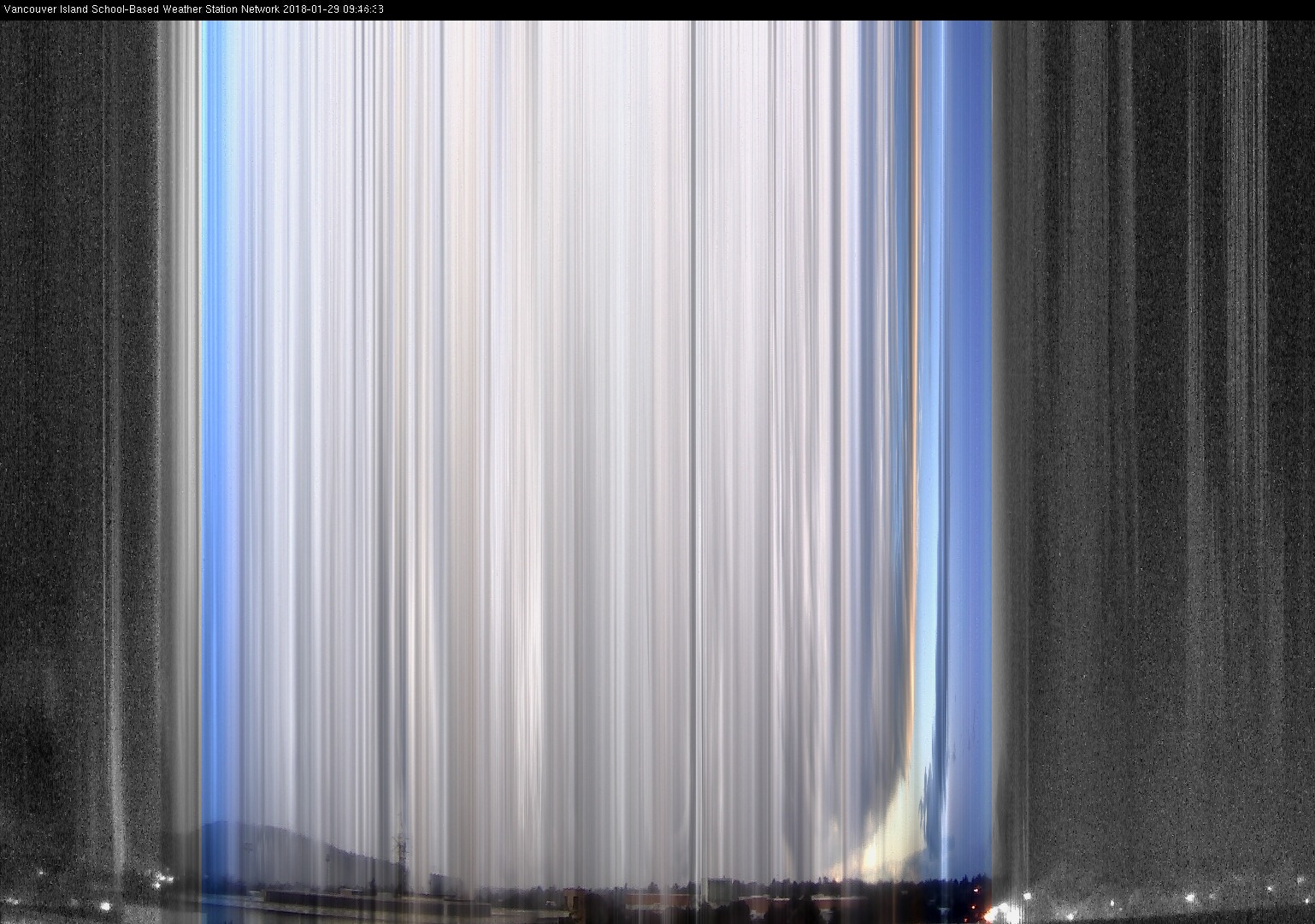 image of the sky seen from UVic, each column of pixels is a different minute, keogram