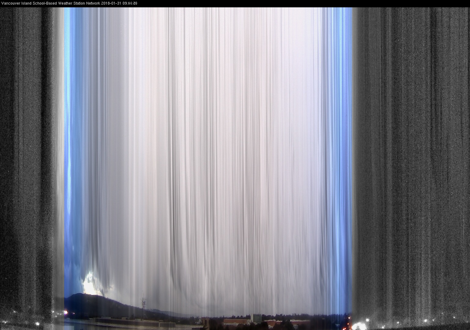 image of the sky seen from UVic, each column of pixels is a different minute, keogram