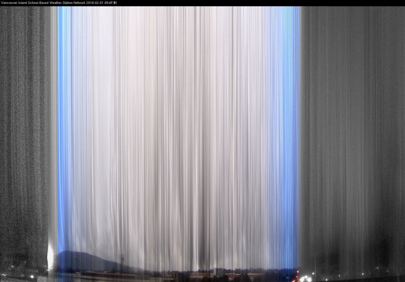 image of the sky seen from UVic, each column of pixels is a different minute, keogram