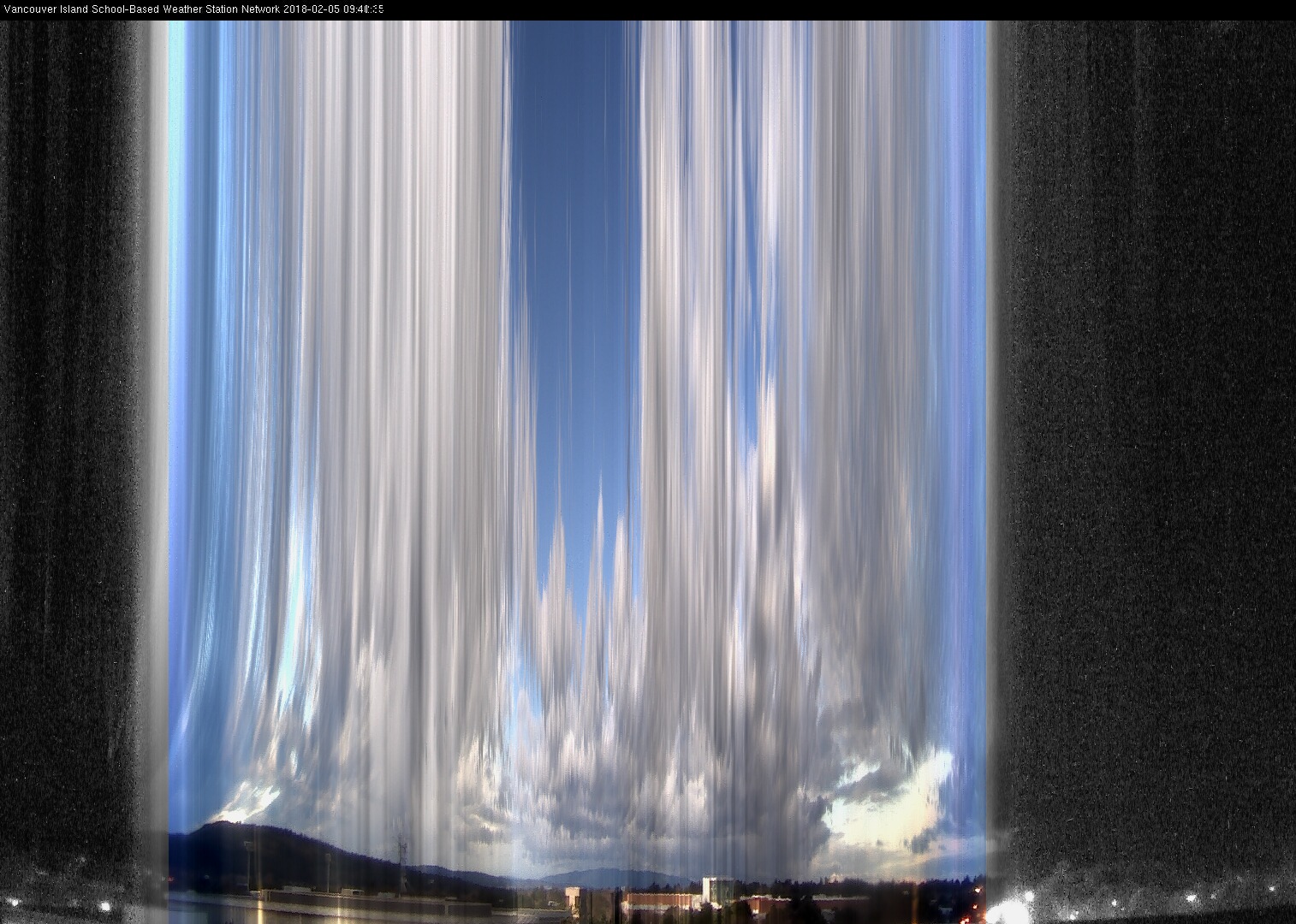 image of the sky seen from UVic, each column of pixels is a different minute, keogram