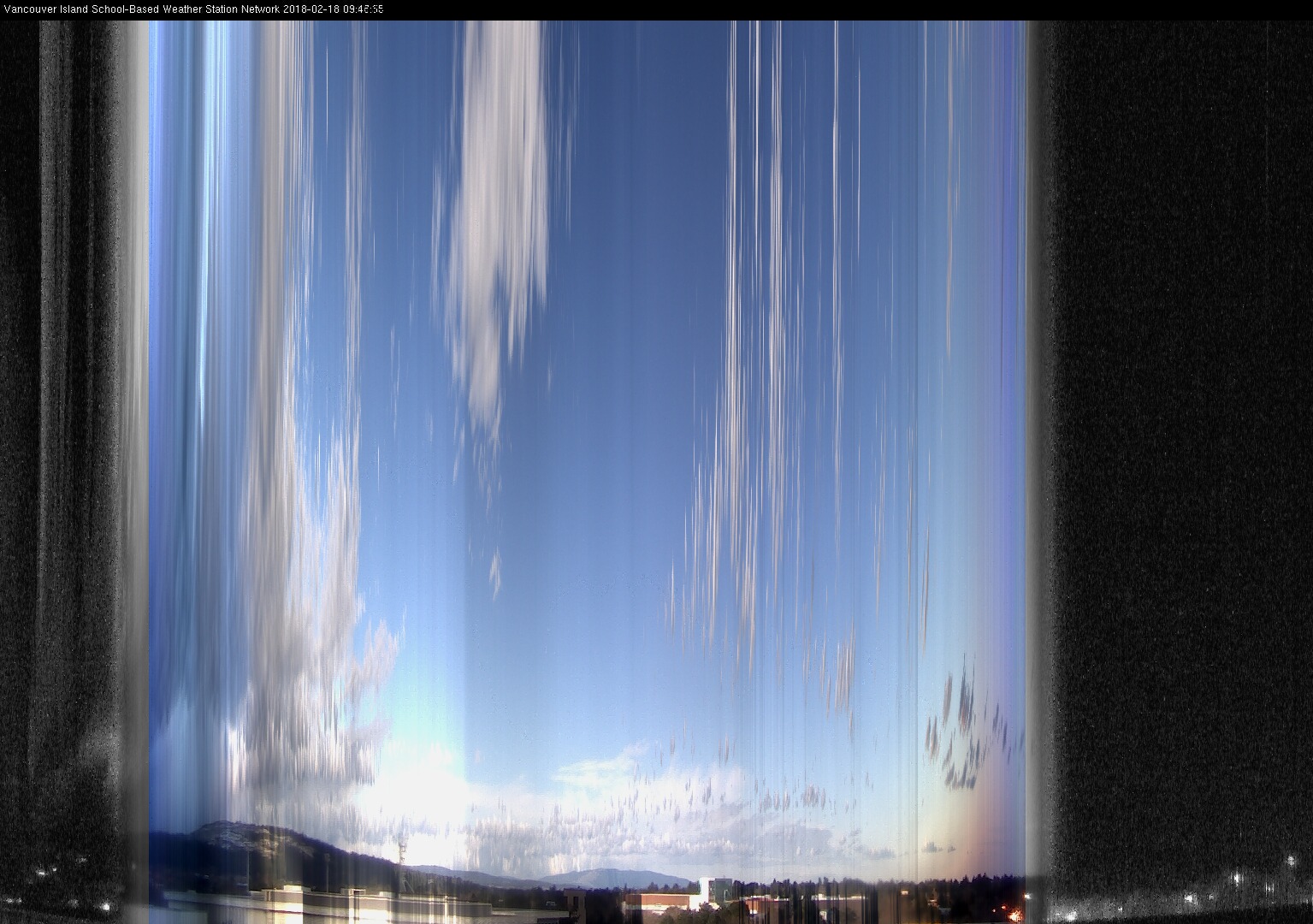 image of the sky seen from UVic, each column of pixels is a different minute, keogram