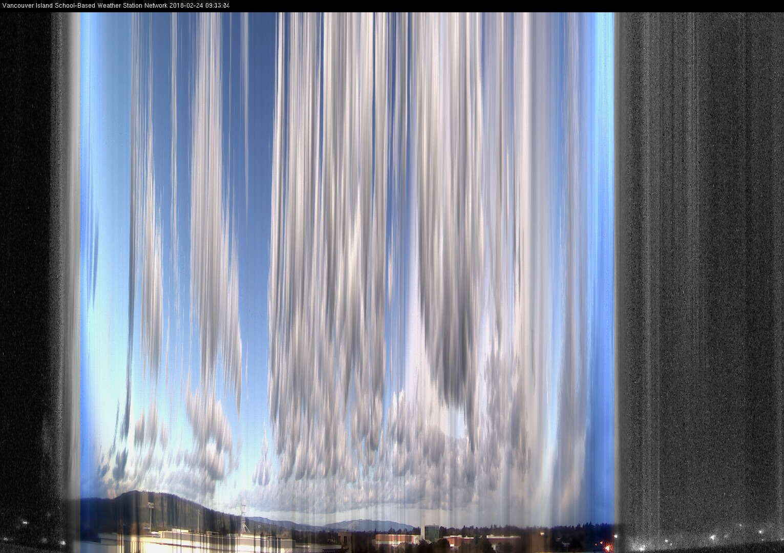 image of the sky seen from UVic, each column of pixels is a different minute, keogram