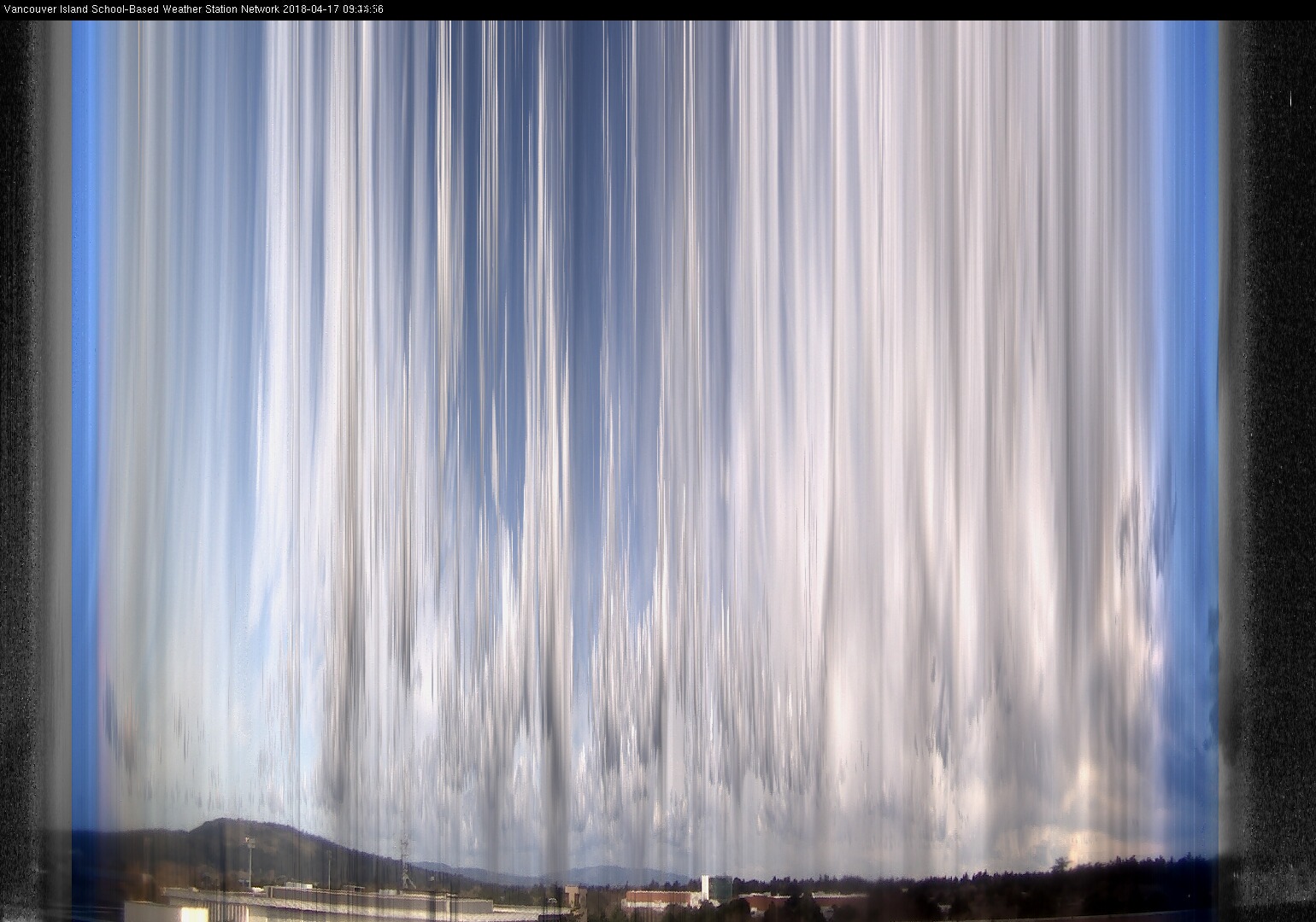 image of the sky seen from UVic, each column of pixels is a different minute, keogram