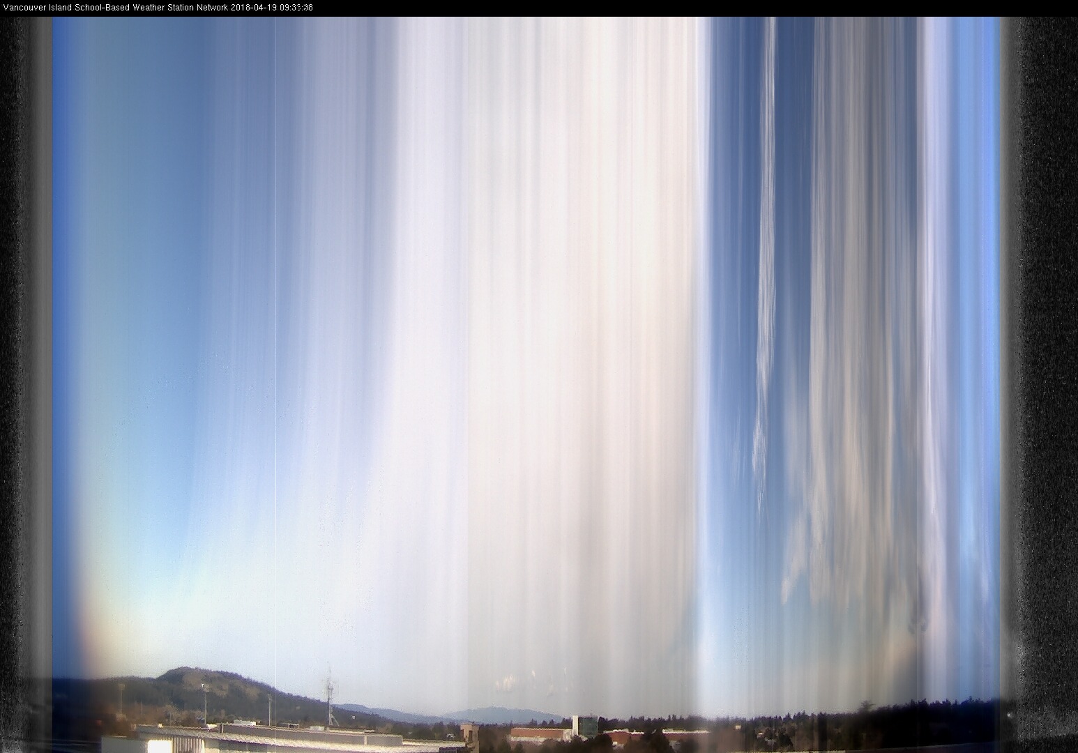image of the sky seen from UVic, each column of pixels is a different minute, keogram