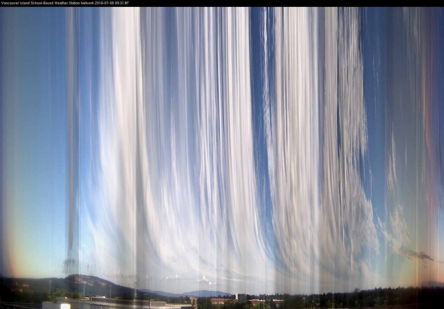 image of the sky seen from UVic, each column of pixels is a different minute, keogram