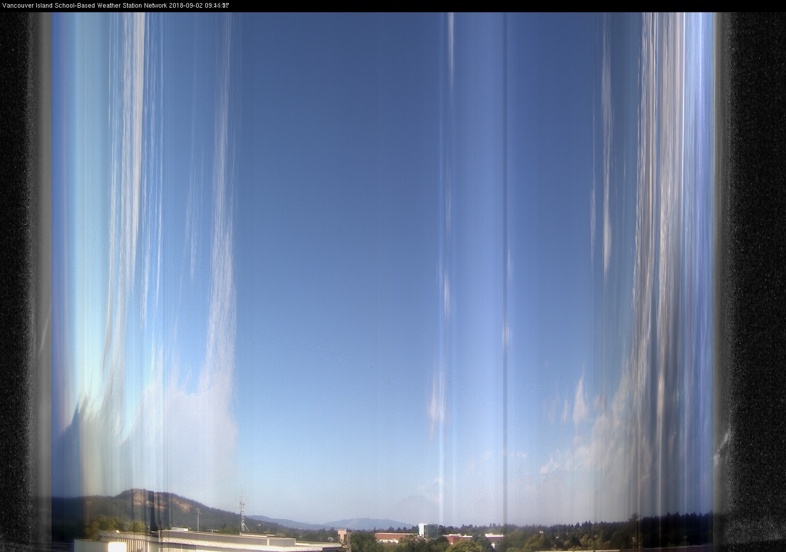 image of the sky seen from UVic, each column of pixels is a different minute, keogram