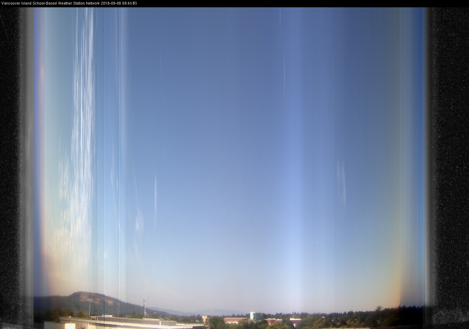image of the sky seen from UVic, each column of pixels is a different minute, keogram
