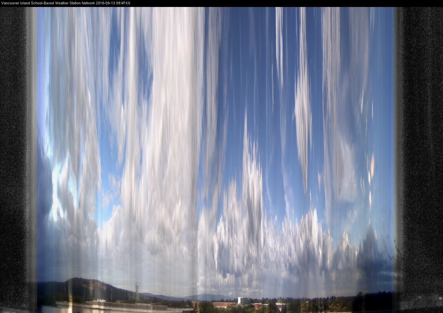 image of the sky seen from UVic, each column of pixels is a different minute, keogram
