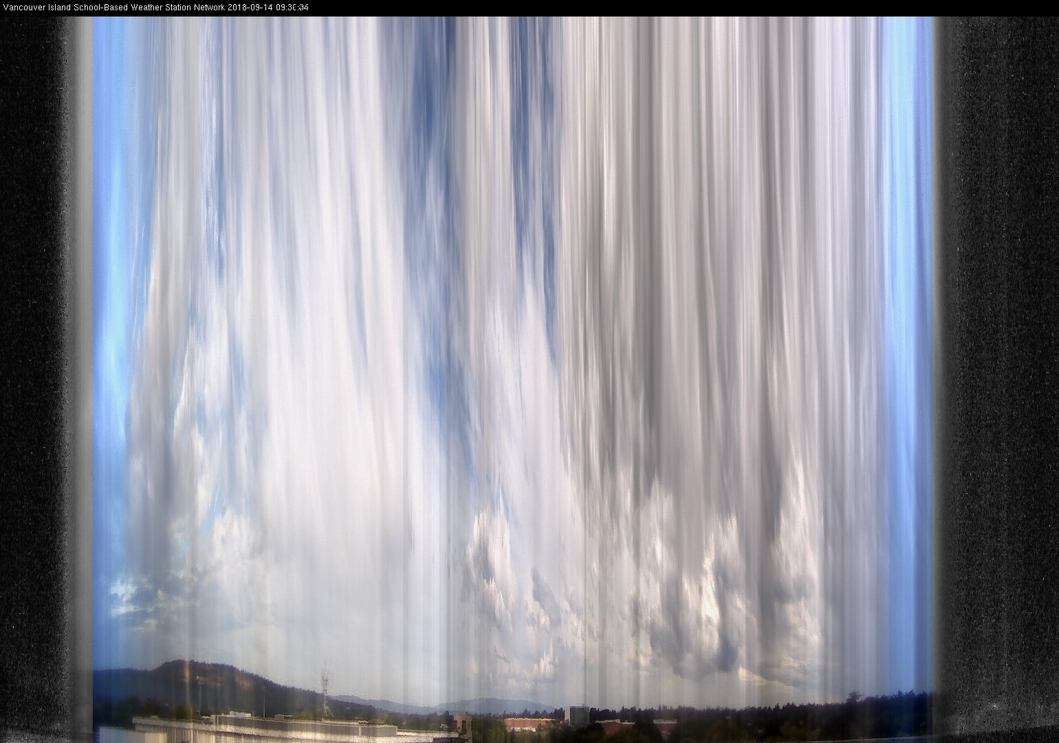 image of the sky seen from UVic, each column of pixels is a different minute, keogram