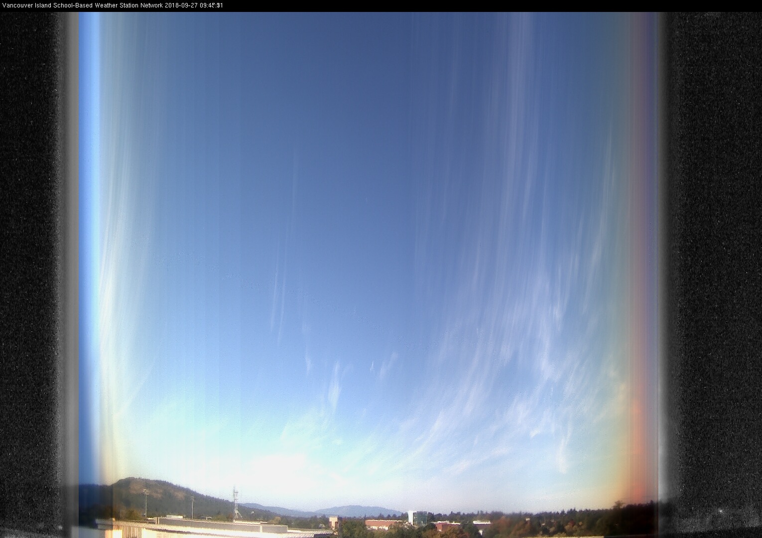 image of the sky seen from UVic, each column of pixels is a different minute, keogram