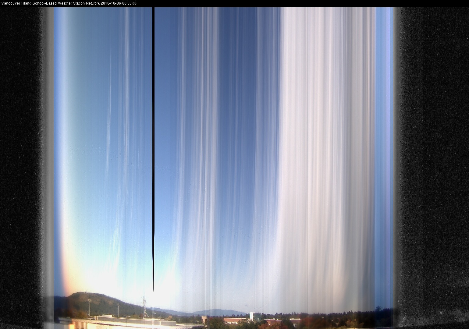 image of the sky seen from UVic, each column of pixels is a different minute, keogram