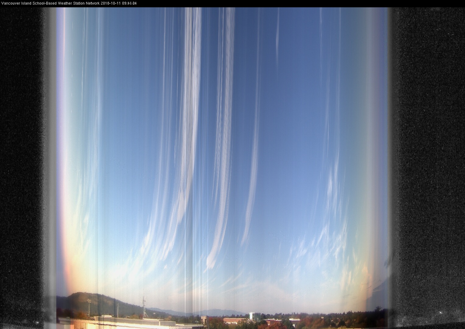 image of the sky seen from UVic, each column of pixels is a different minute, keogram