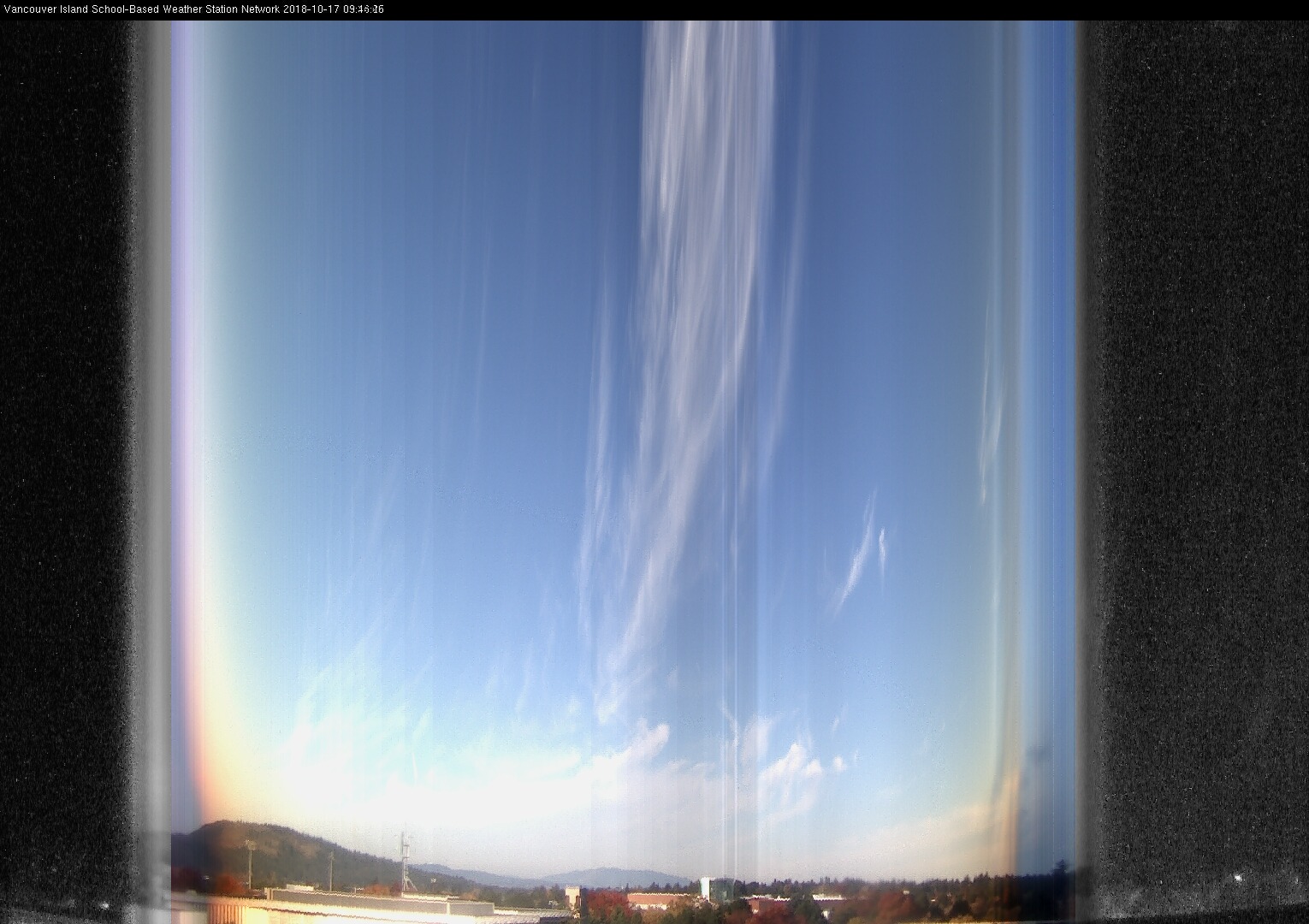 image of the sky seen from UVic, each column of pixels is a different minute, keogram