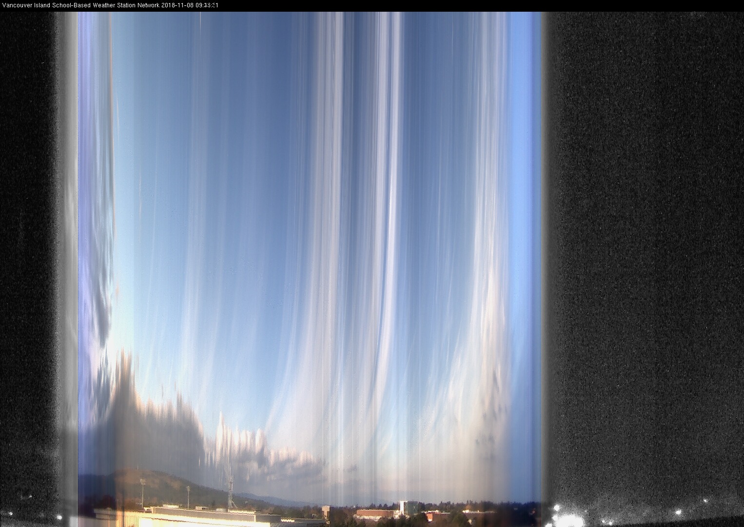 image of the sky seen from UVic, each column of pixels is a different minute, keogram