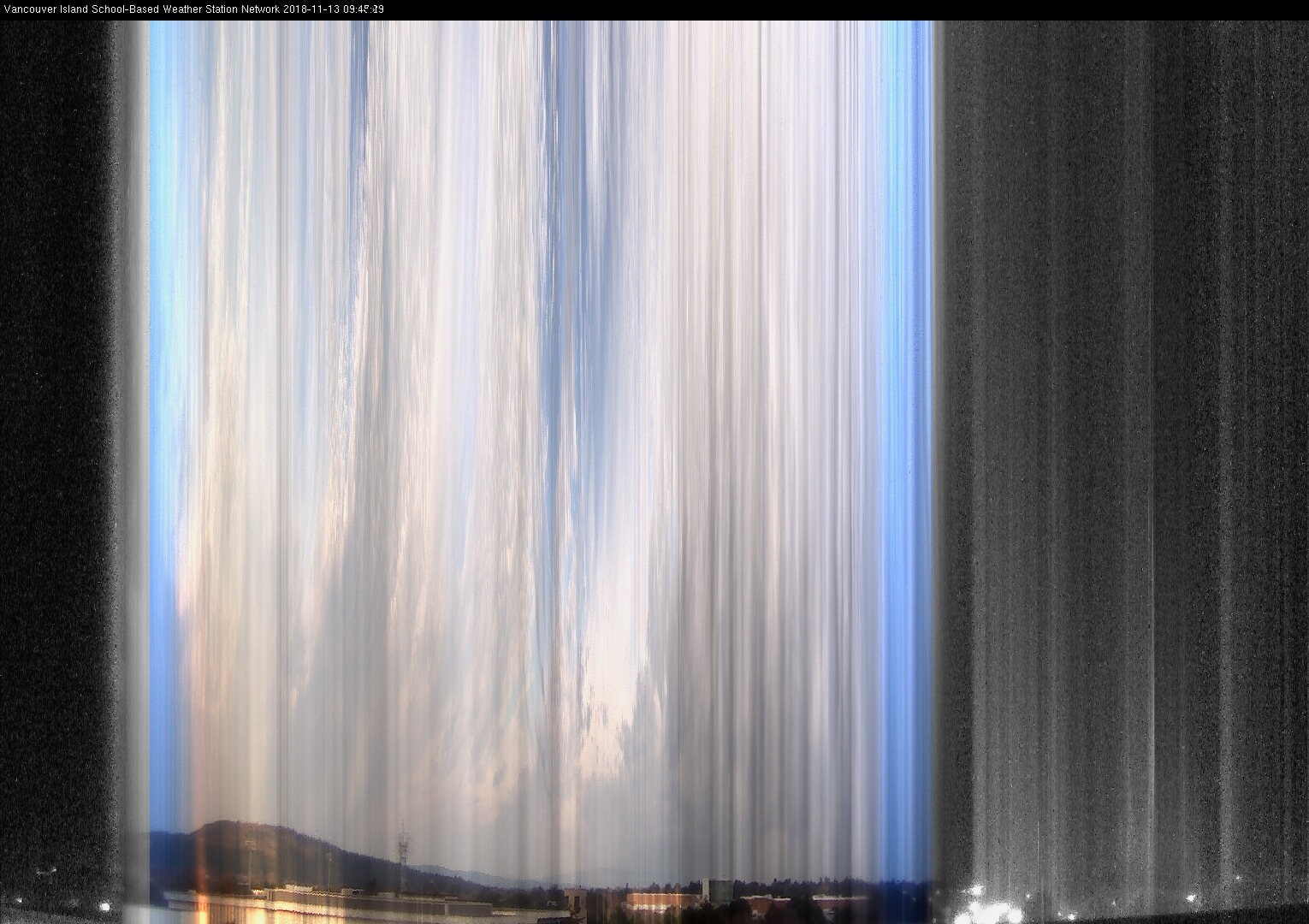 image of the sky seen from UVic, each column of pixels is a different minute, keogram