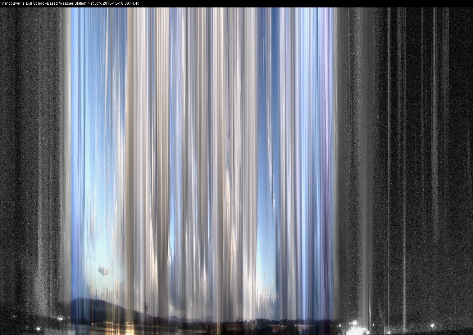 image of the sky seen from UVic, each column of pixels is a different minute, keogram