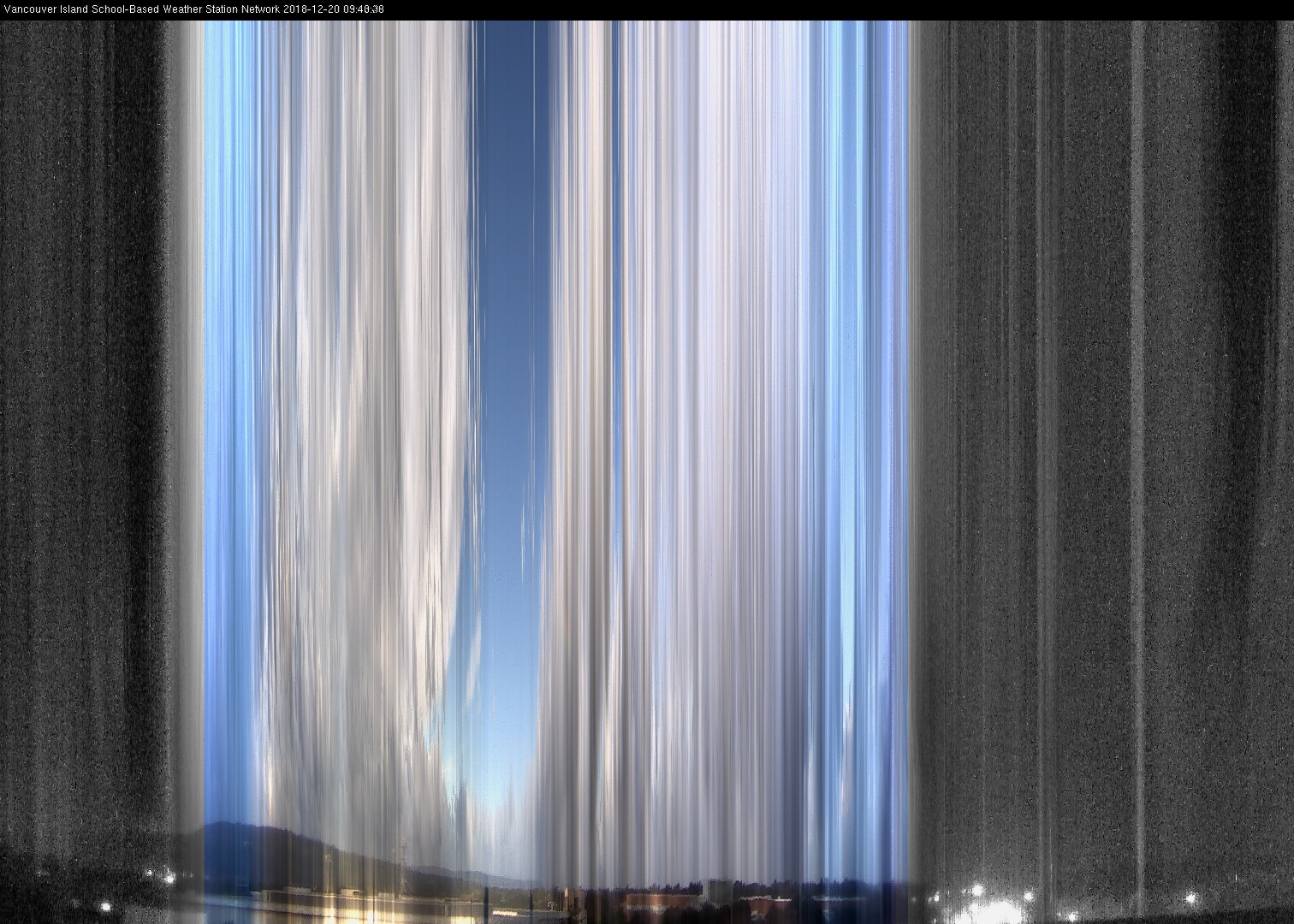 image of the sky seen from UVic, each column of pixels is a different minute, keogram