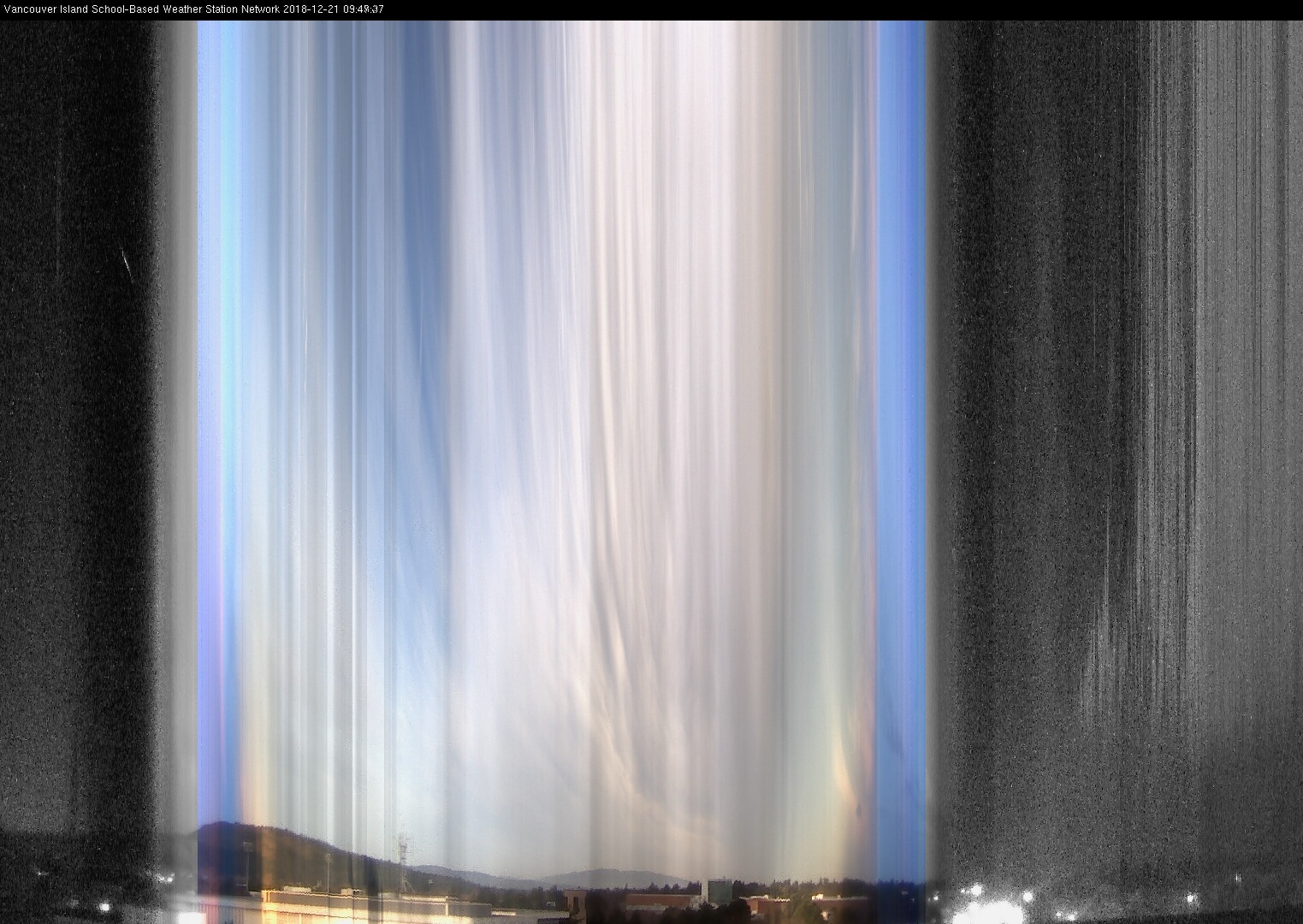 image of the sky seen from UVic, each column of pixels is a different minute, keogram
