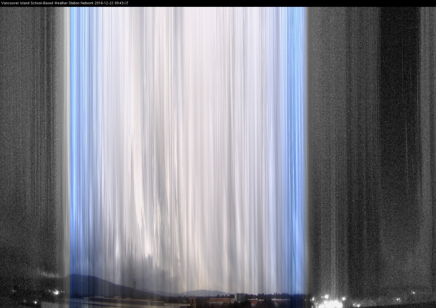 image of the sky seen from UVic, each column of pixels is a different minute, keogram