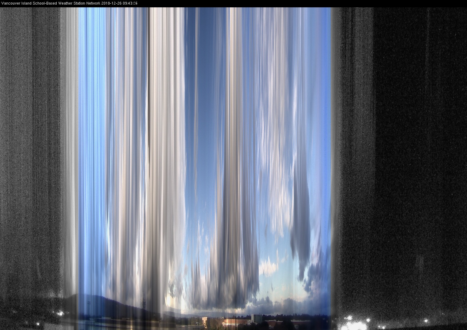 image of the sky seen from UVic, each column of pixels is a different minute, keogram