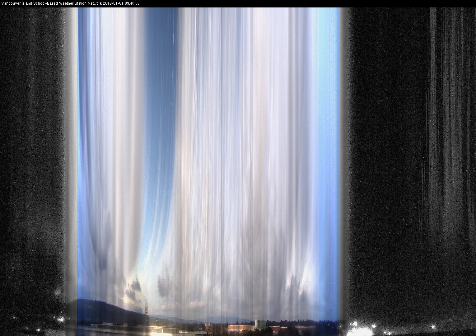 image of the sky seen from UVic, each column of pixels is a different minute, keogram