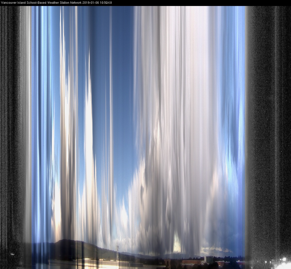 image of the sky seen from UVic, each column of pixels is a different minute, keogram