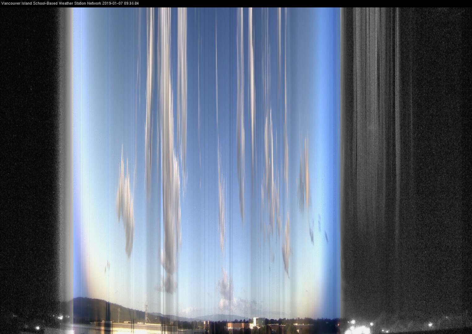 image of the sky seen from UVic, each column of pixels is a different minute, keogram