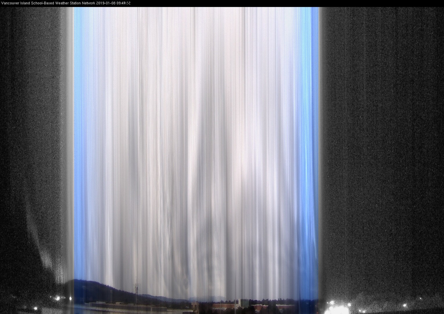 image of the sky seen from UVic, each column of pixels is a different minute, keogram