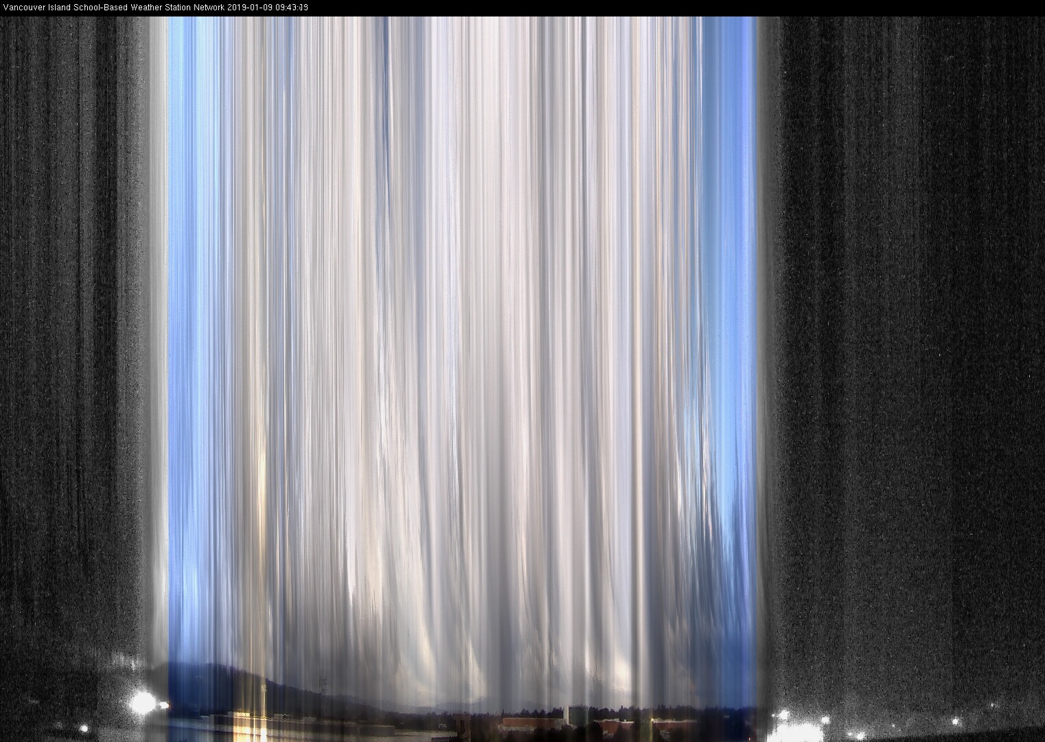 image of the sky seen from UVic, each column of pixels is a different minute, keogram