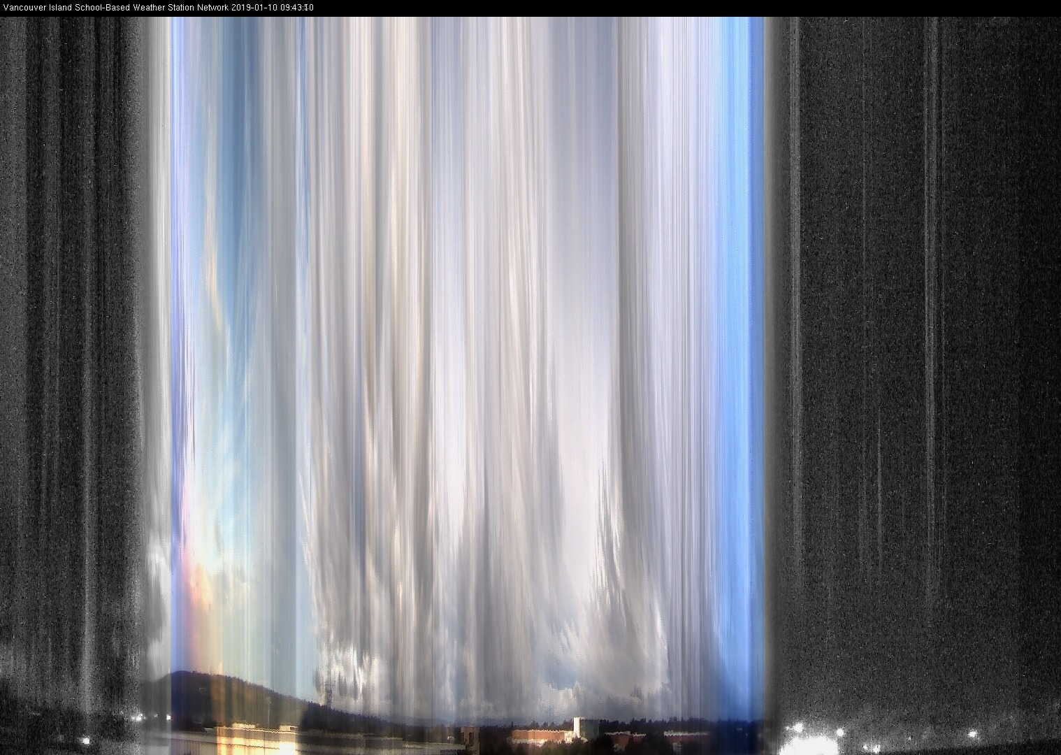 image of the sky seen from UVic, each column of pixels is a different minute, keogram