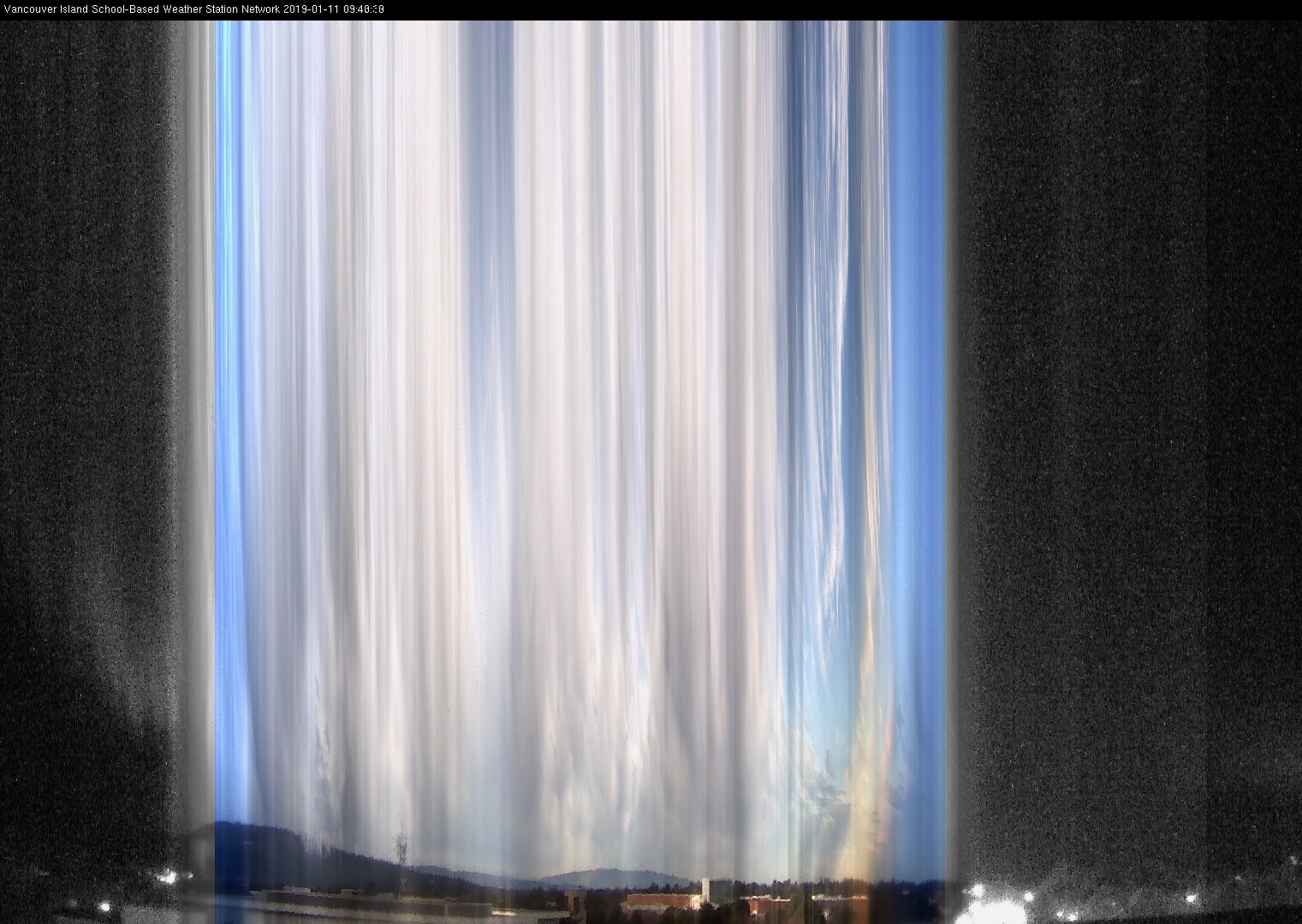 image of the sky seen from UVic, each column of pixels is a different minute, keogram