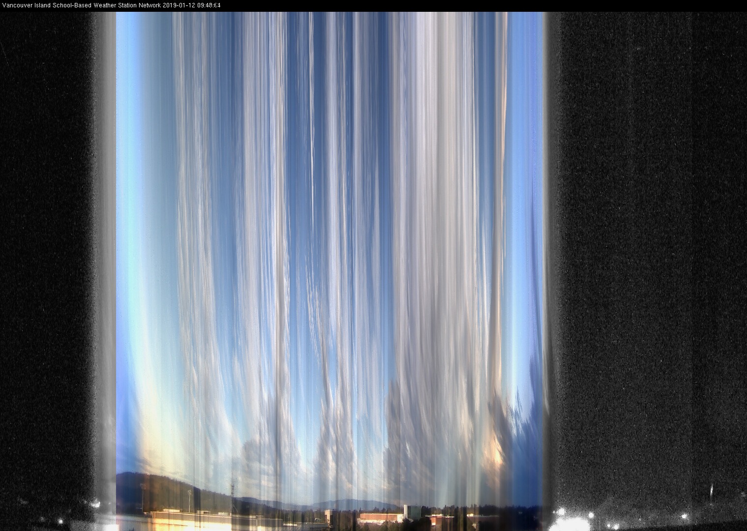 image of the sky seen from UVic, each column of pixels is a different minute, keogram