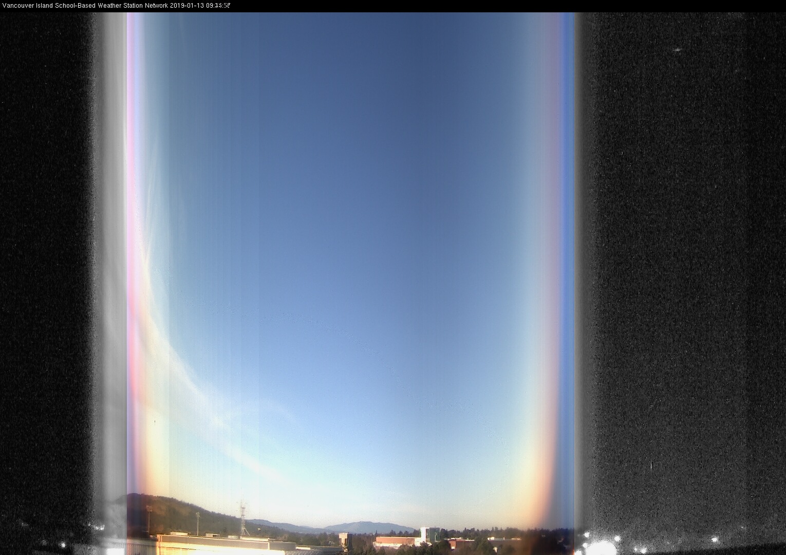 image of the sky seen from UVic, each column of pixels is a different minute, keogram