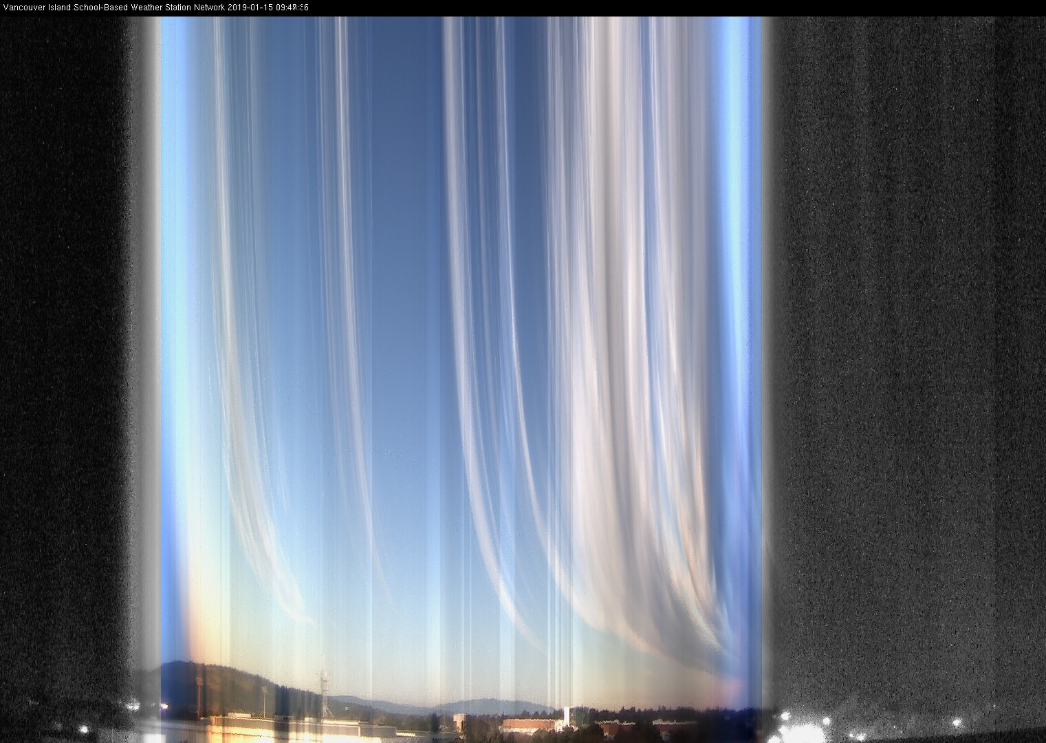 image of the sky seen from UVic, each column of pixels is a different minute, keogram