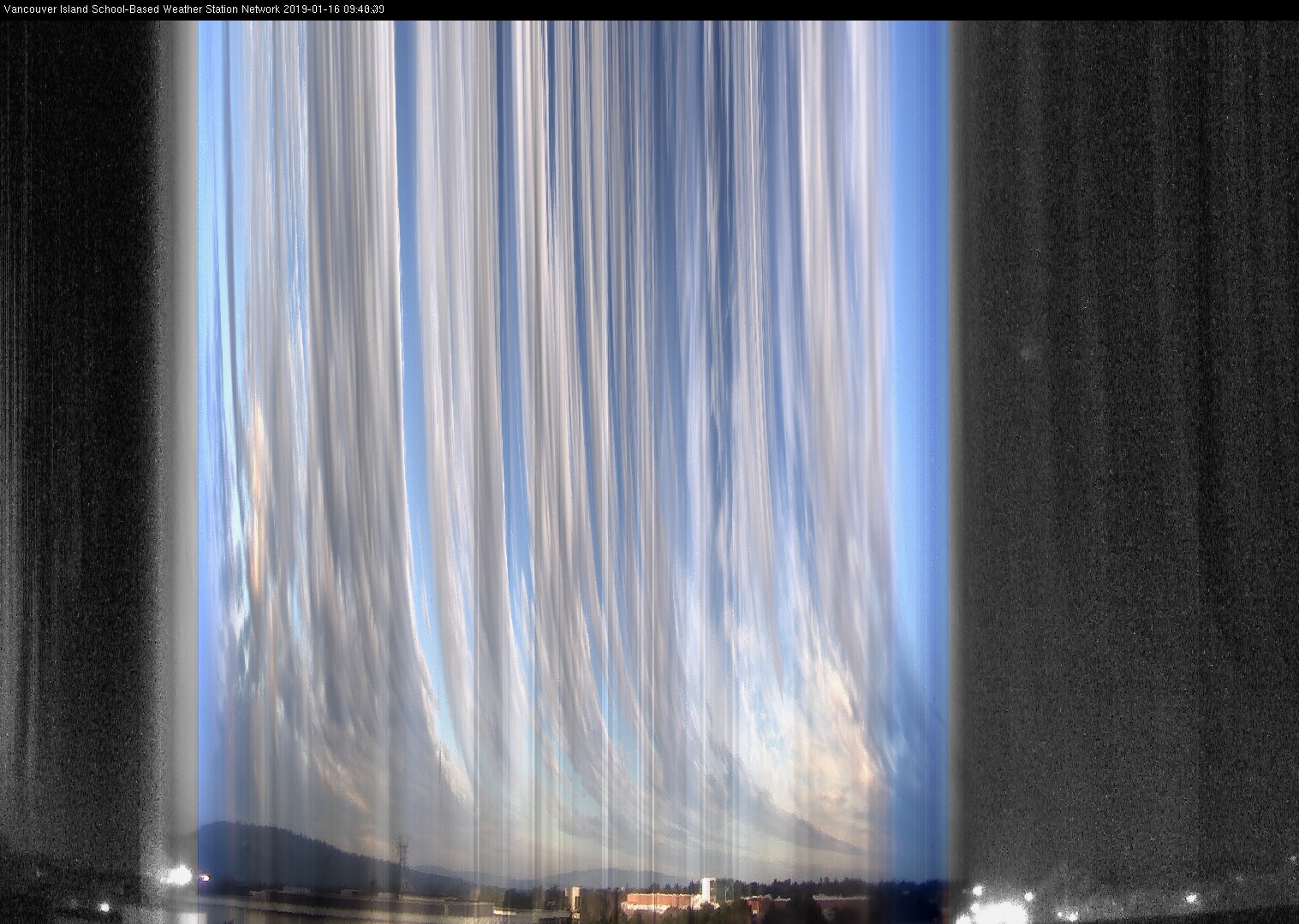 image of the sky seen from UVic, each column of pixels is a different minute, keogram