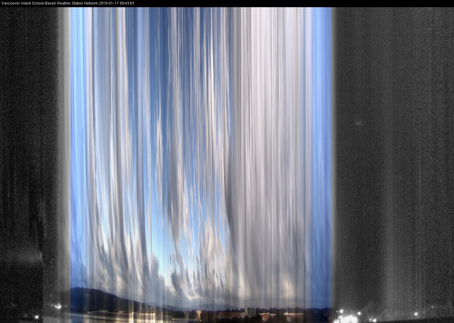 image of the sky seen from UVic, each column of pixels is a different minute, keogram