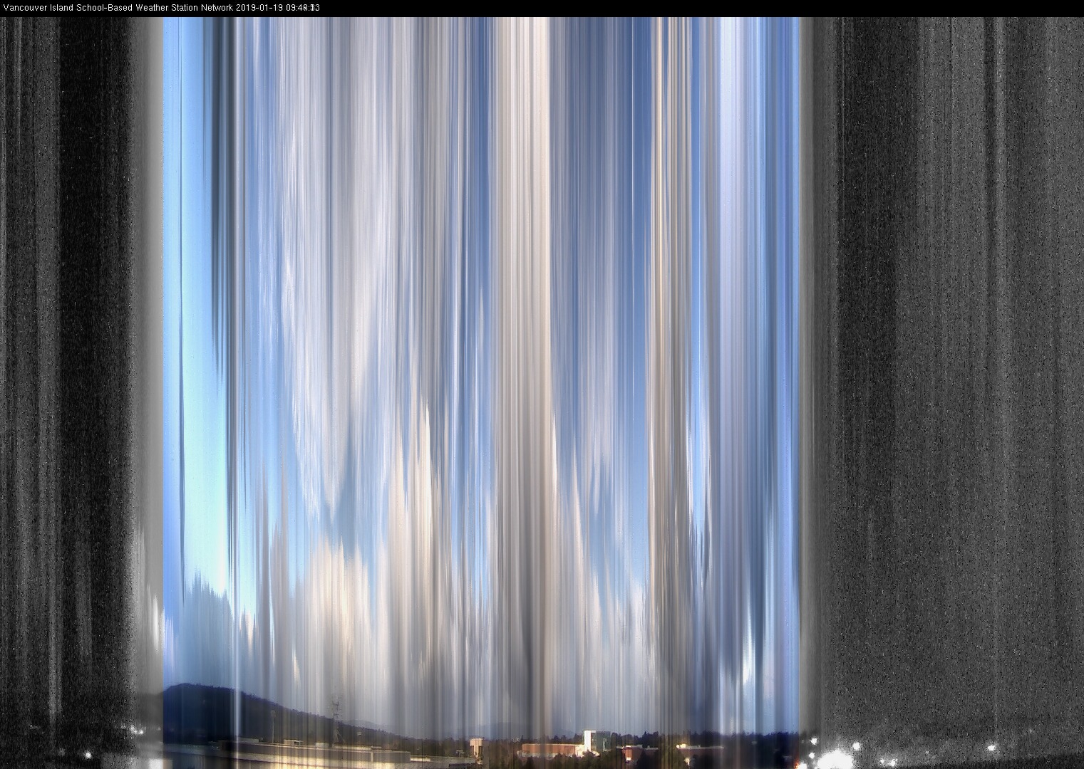 image of the sky seen from UVic, each column of pixels is a different minute, keogram