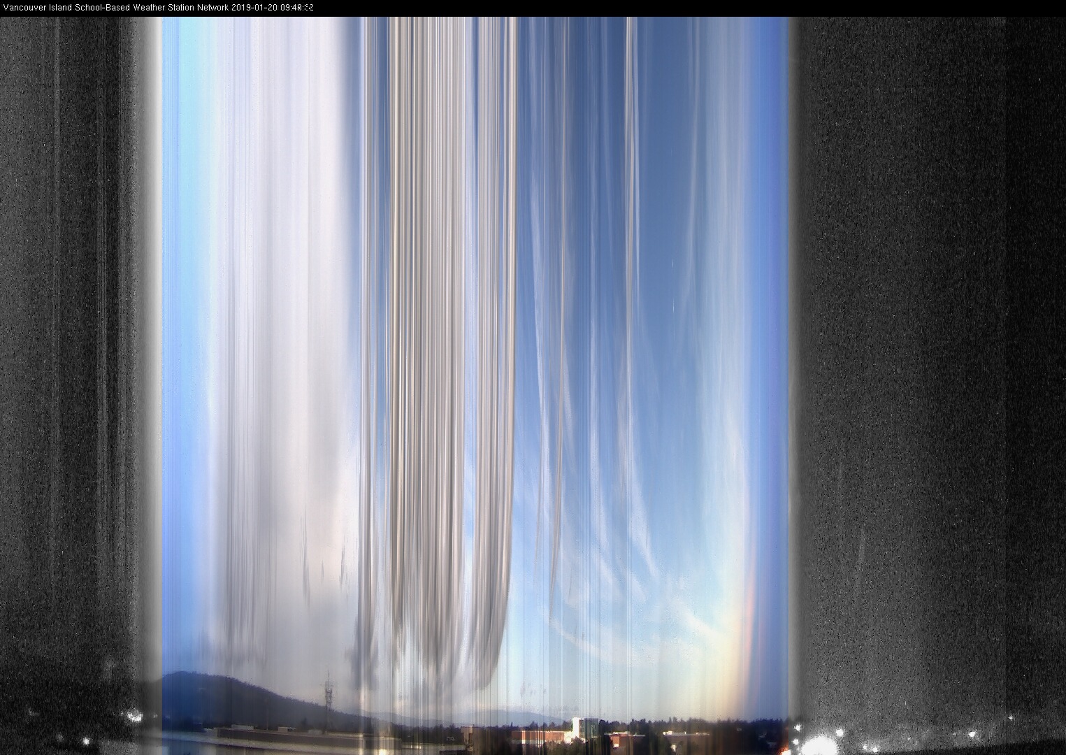 image of the sky seen from UVic, each column of pixels is a different minute, keogram