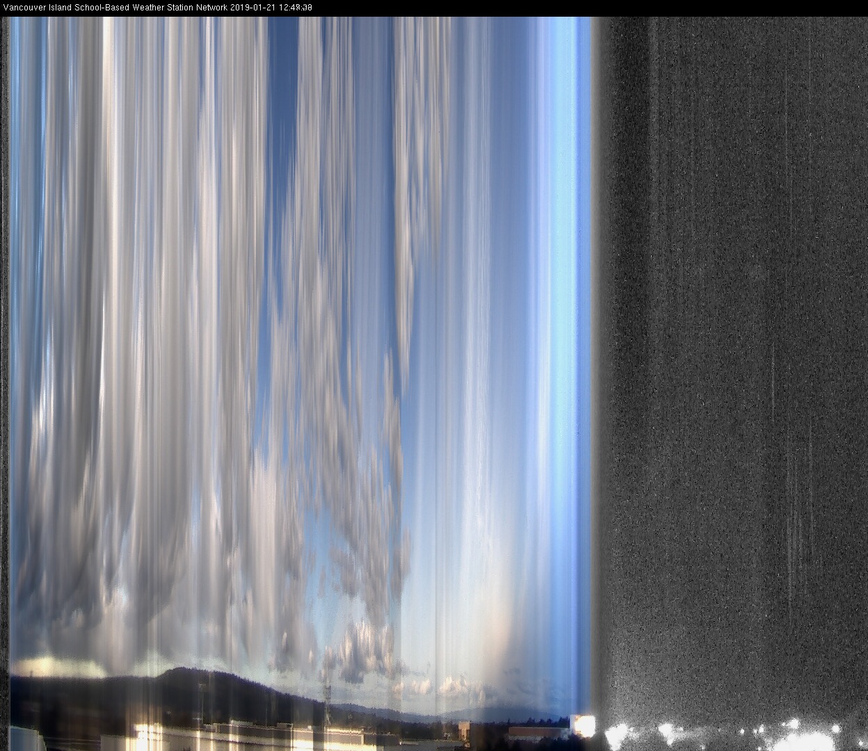 image of the sky seen from UVic, each column of pixels is a different minute, keogram