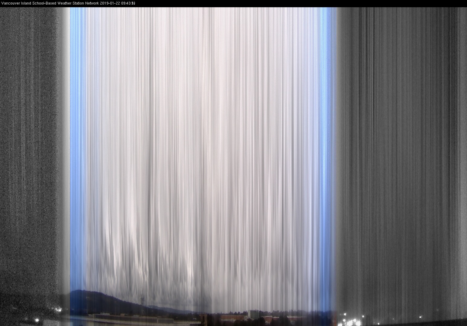 image of the sky seen from UVic, each column of pixels is a different minute, keogram