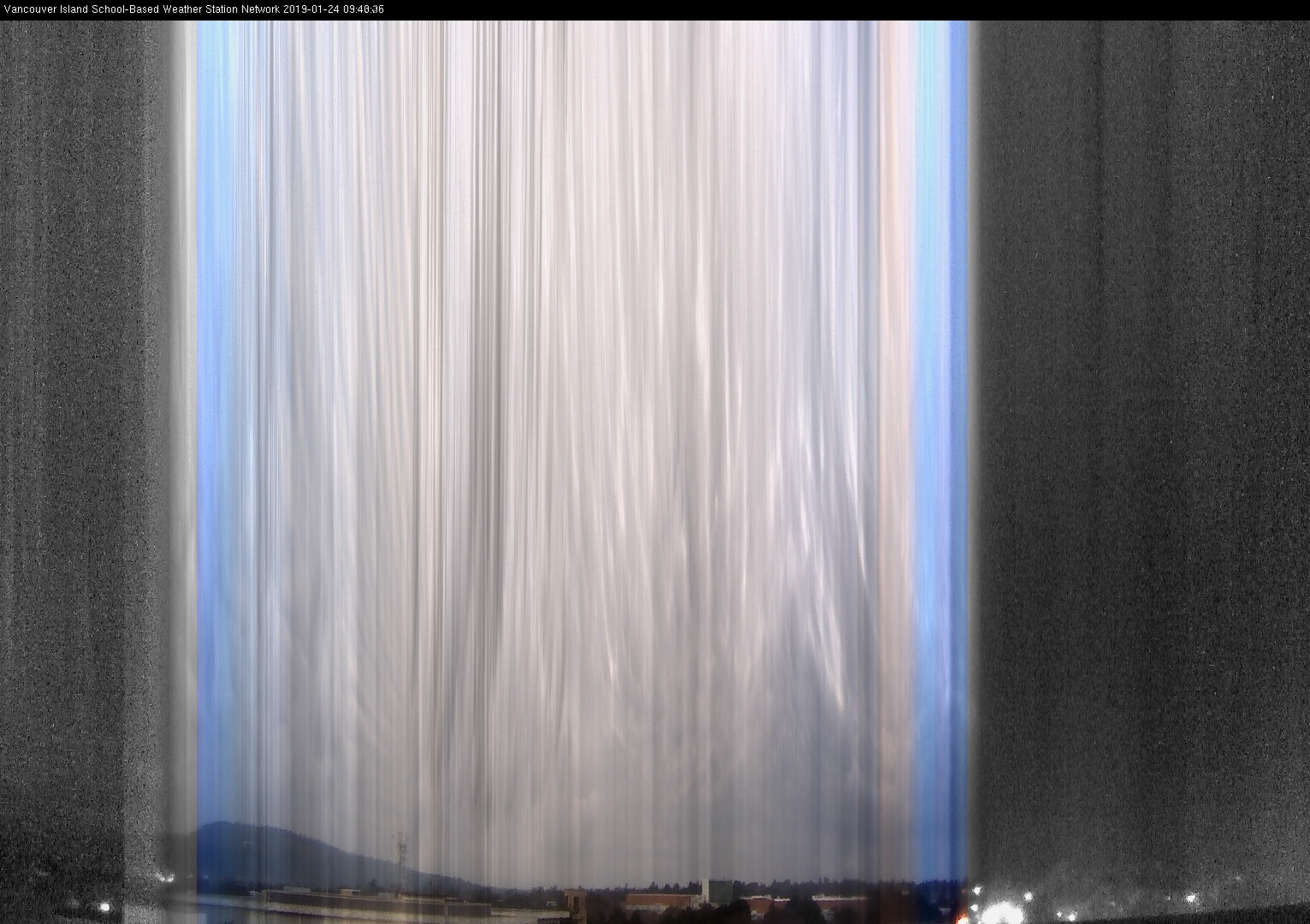 image of the sky seen from UVic, each column of pixels is a different minute, keogram