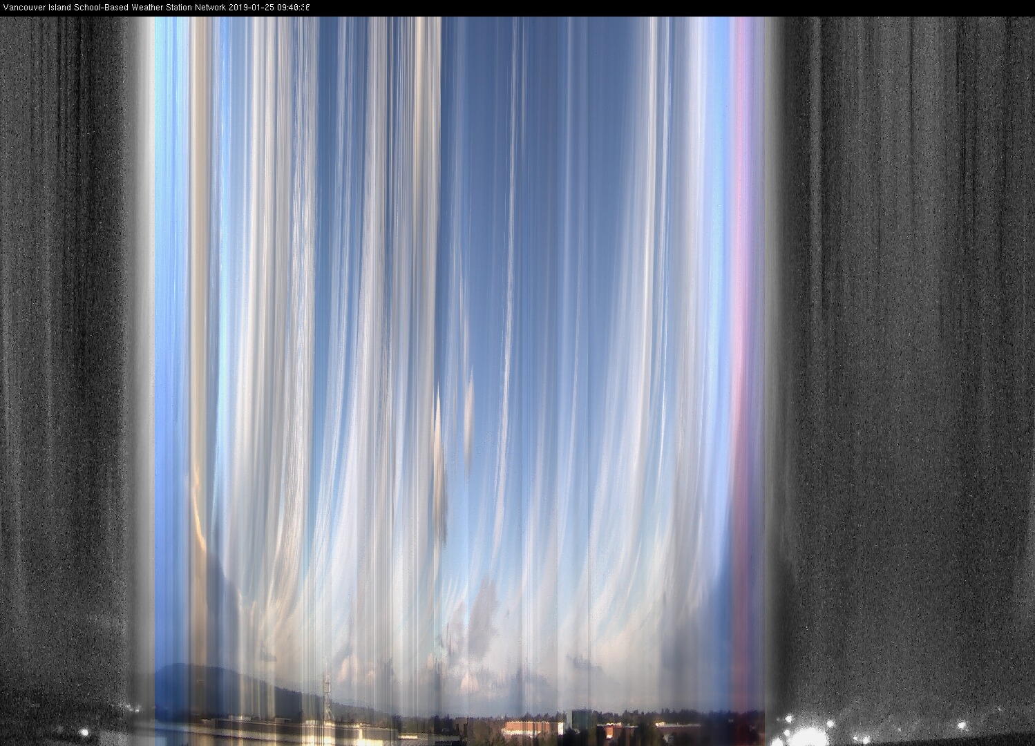 image of the sky seen from UVic, each column of pixels is a different minute, keogram