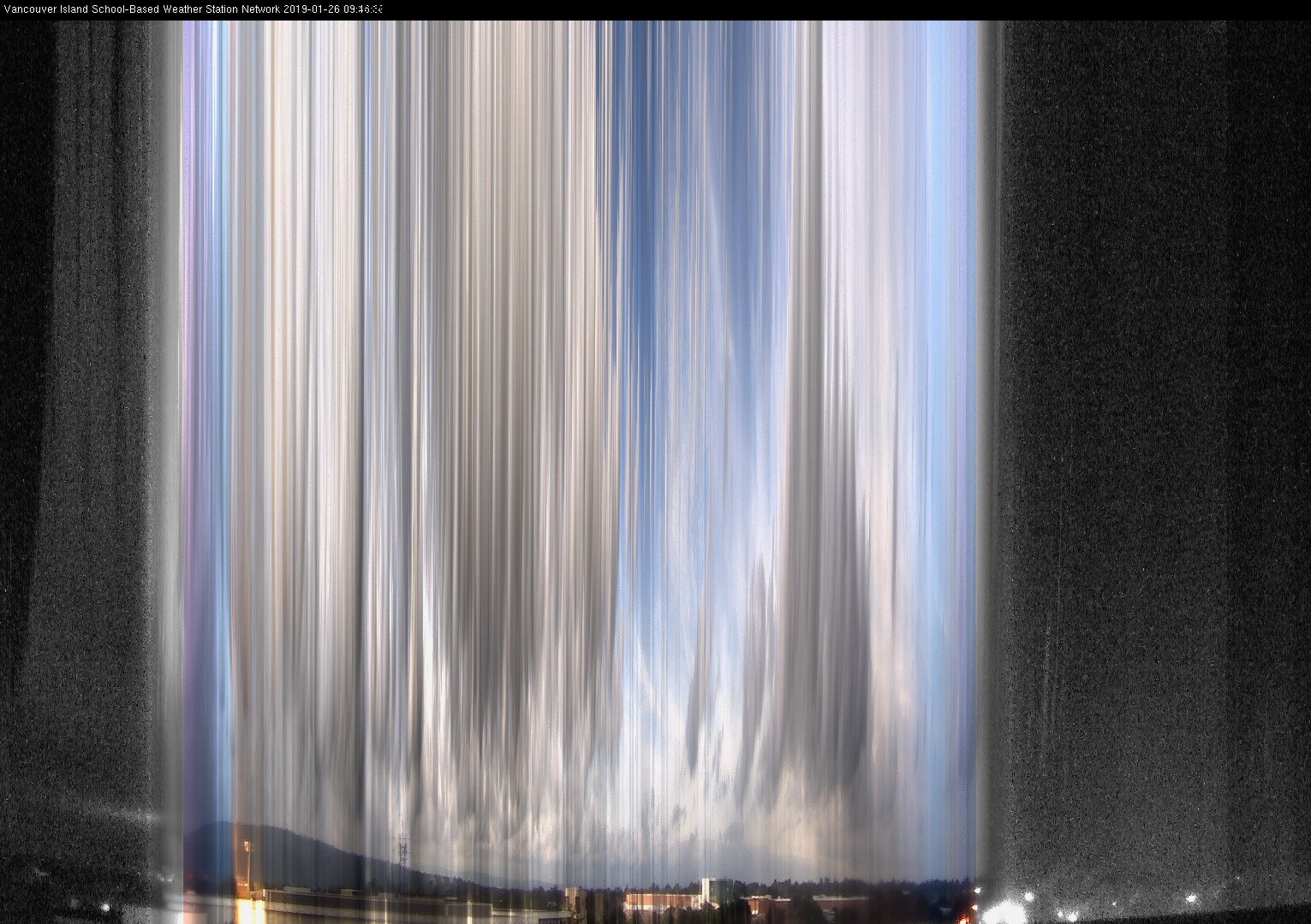 image of the sky seen from UVic, each column of pixels is a different minute, keogram