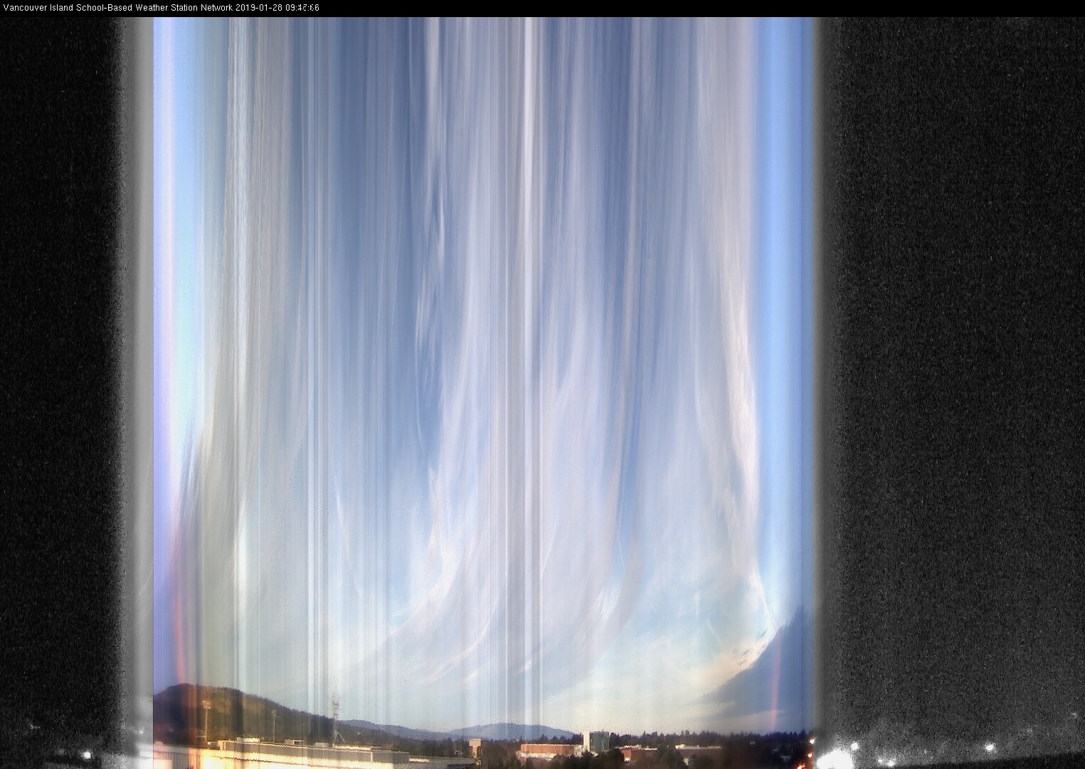 image of the sky seen from UVic, each column of pixels is a different minute, keogram