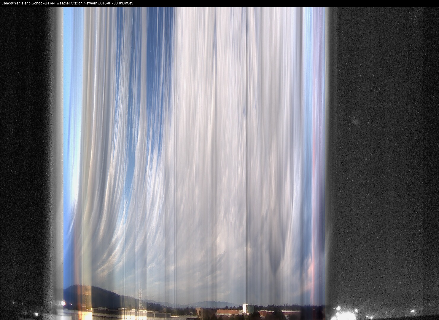image of the sky seen from UVic, each column of pixels is a different minute, keogram